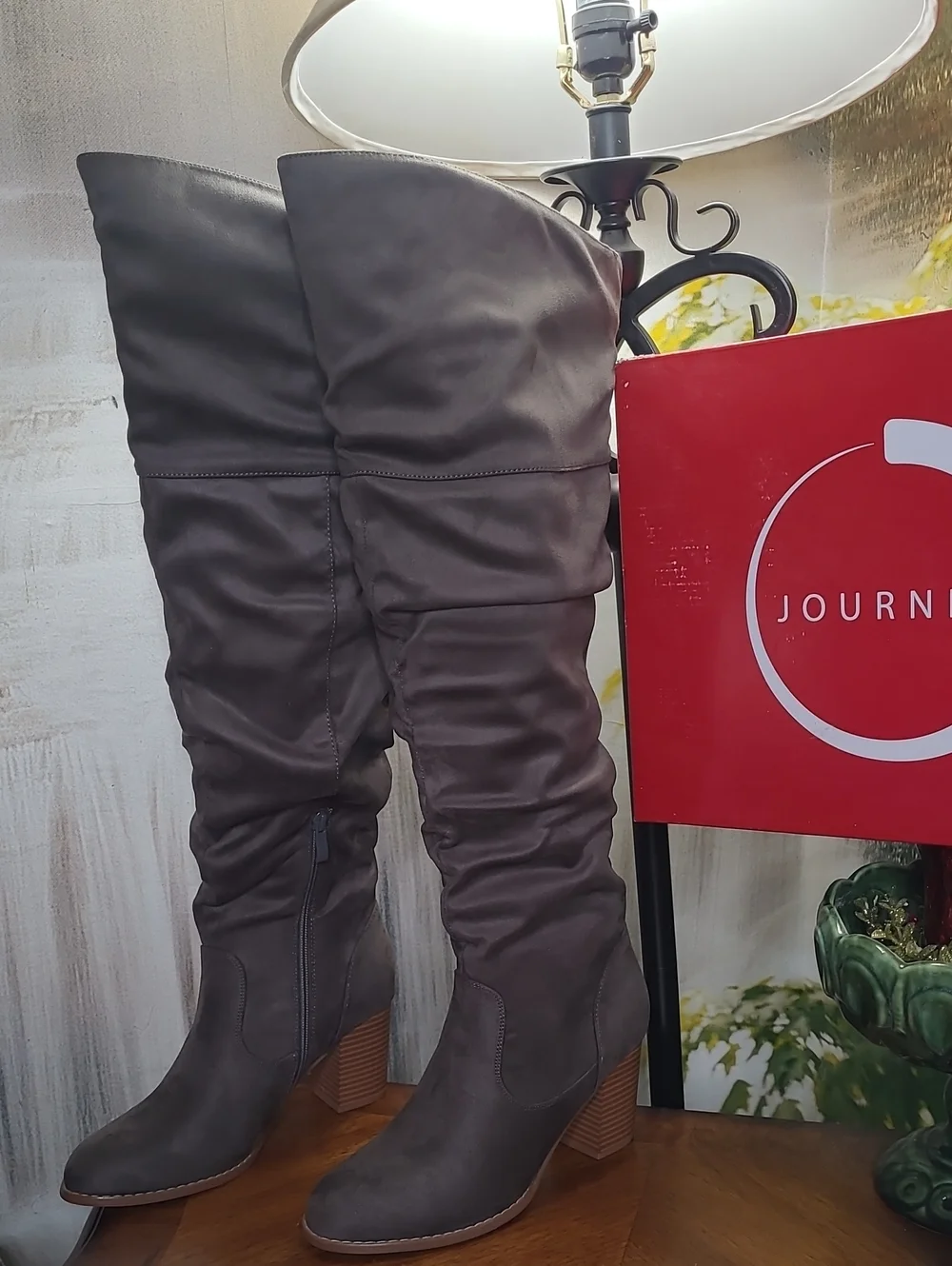 New in box! Journee Kaison Womens 9 Gray Over the Knee Slouch Faux Suede Boot